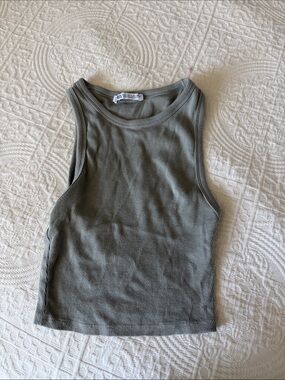 Zara Olive Ribbed Tank Top - Women's Sleeveless Tee